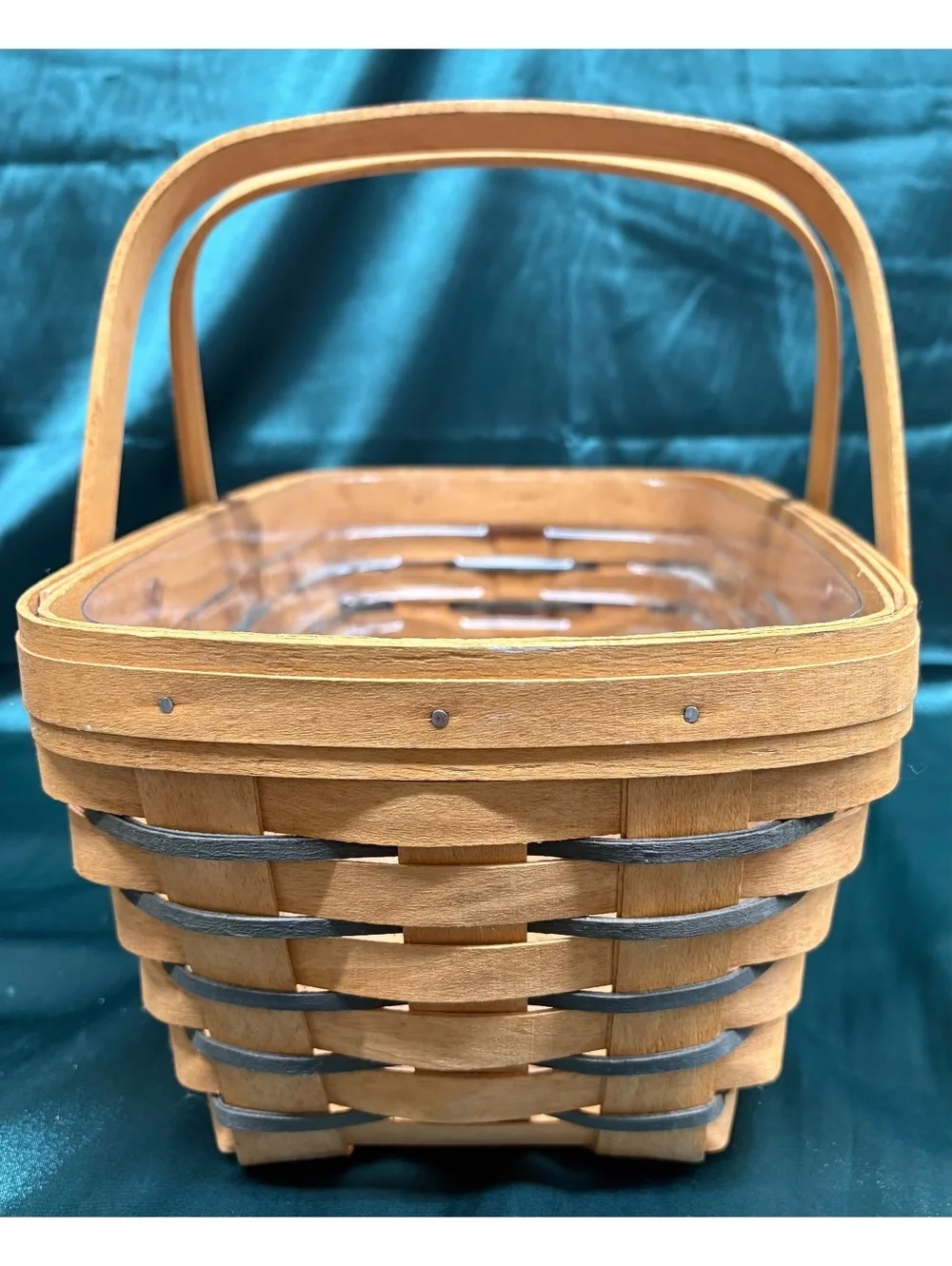 Vintage Longaberger Medium Market Basket Hunter Green Accents And Plastic Liner